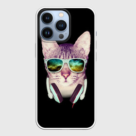 Чехол для iPhone 13 Pro с принтом Кот в Наушниках в Екатеринбурге,  |  | Тематика изображения на принте: cat | cats | kitten | kitty | pussy | диджей | кот | котенок | котик | котики | коты | котята | кошка | кошки | наушники | очки