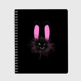 Тетрадь с принтом Мрачный Зайчик в Екатеринбурге, 100% бумага | 48 листов, плотность листов — 60 г/м2, плотность картонной обложки — 250 г/м2. Листы скреплены сбоку удобной пружинной спиралью. Уголки страниц и обложки скругленные. Цвет линий — светло-серый
 | Тематика изображения на принте: creepy | ear | ears | rabbit | rabbits | scary | spooky | жуткий | зайцы | зайчик | зайчики | заяц | кролик | кролики | мрачный | страшный | ухо | уши | ушки