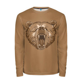 Мужской лонгслив 3D с принтом Бурый Медведь в Екатеринбурге, 100% полиэстер | длинные рукава, круглый вырез горловины, полуприлегающий силуэт | bear | bears | brown | russia | russian | бурый | коричневый | косматый | лапы | медведи | медведь | россия | русский | хвост | хищник