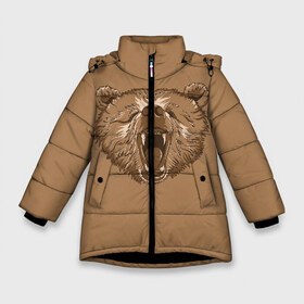 Зимняя куртка для девочек 3D с принтом Бурый Медведь в Екатеринбурге, ткань верха — 100% полиэстер; подклад — 100% полиэстер, утеплитель — 100% полиэстер. | длина ниже бедра, удлиненная спинка, воротник стойка и отстегивающийся капюшон. Есть боковые карманы с листочкой на кнопках, утяжки по низу изделия и внутренний карман на молнии. 

Предусмотрены светоотражающий принт на спинке, радужный светоотражающий элемент на пуллере молнии и на резинке для утяжки. | bear | bears | brown | russia | russian | бурый | коричневый | косматый | лапы | медведи | медведь | россия | русский | хвост | хищник