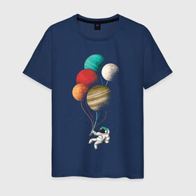 Мужская футболка хлопок с принтом Космонавт в космосе с планетам в Екатеринбурге, 100% хлопок | прямой крой, круглый вырез горловины, длина до линии бедер, слегка спущенное плечо. | астронавт | в космосе | космонавт | космос | планета | планеты | с космонавтом | с планетами