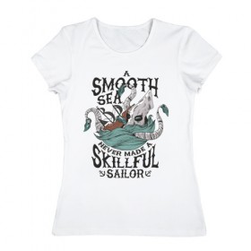 Женская футболка хлопок с принтом Кракен в Екатеринбурге, 100% хлопок | прямой крой, круглый вырез горловины, длина до линии бедер, слегка спущенное плечо | для отдыха | кракен | летние | летняя | лето | море | морская | морские | морское чудовище | океан | осьминог