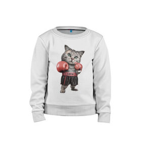 Детский свитшот хлопок с принтом Кот боксёр в Екатеринбурге, 100% хлопок | круглый вырез горловины, эластичные манжеты, пояс и воротник | боец | бокс | боксёр | кот | котёнок | кошак | кошка | кулак | спорт | шорты