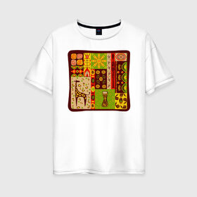 Женская футболка хлопок Oversize с принтом Жираф в Екатеринбурге, 100% хлопок | свободный крой, круглый ворот, спущенный рукав, длина до линии бедер
 | африка | животные | жираф | индия | инки | наскальные | орнаменты | узоры | этно