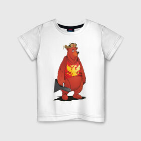 Детская футболка хлопок с принтом Мишка с футляром в Екатеринбурге, 100% хлопок | круглый вырез горловины, полуприлегающий силуэт, длина до линии бедер | балалайка | красный | медведь | патриот | россия | русь | ушанка | футляр