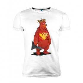 Мужская футболка премиум с принтом Мишка с футляром в Екатеринбурге, 92% хлопок, 8% лайкра | приталенный силуэт, круглый вырез ворота, длина до линии бедра, короткий рукав | балалайка | красный | медведь | патриот | россия | русь | ушанка | футляр