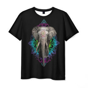 Мужская футболка 3D с принтом Индийский Слон в Екатеринбурге, 100% полиэфир | прямой крой, круглый вырез горловины, длина до линии бедер | africa | elephant | elephants | india | ornament | pattern | skin | tusks | африка | бивни | индия | кожа | орнамент | слон | слоненок | слоник | слоники | слоны | слонята | узор | хобот