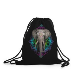 Рюкзак-мешок 3D с принтом Индийский Слон в Екатеринбурге, 100% полиэстер | плотность ткани — 200 г/м2, размер — 35 х 45 см; лямки — толстые шнурки, застежка на шнуровке, без карманов и подкладки | africa | elephant | elephants | india | ornament | pattern | skin | tusks | африка | бивни | индия | кожа | орнамент | слон | слоненок | слоник | слоники | слоны | слонята | узор | хобот