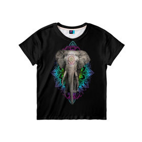 Детская футболка 3D с принтом Индийский Слон в Екатеринбурге, 100% гипоаллергенный полиэфир | прямой крой, круглый вырез горловины, длина до линии бедер, чуть спущенное плечо, ткань немного тянется | africa | elephant | elephants | india | ornament | pattern | skin | tusks | африка | бивни | индия | кожа | орнамент | слон | слоненок | слоник | слоники | слоны | слонята | узор | хобот