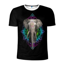 Мужская футболка 3D спортивная с принтом Индийский Слон в Екатеринбурге, 100% полиэстер с улучшенными характеристиками | приталенный силуэт, круглая горловина, широкие плечи, сужается к линии бедра | africa | elephant | elephants | india | ornament | pattern | skin | tusks | африка | бивни | индия | кожа | орнамент | слон | слоненок | слоник | слоники | слоны | слонята | узор | хобот