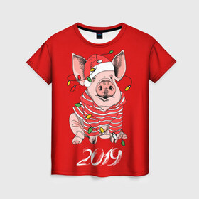 Женская футболка 3D с принтом Полосатый поросенок в Екатеринбурге, 100% полиэфир ( синтетическое хлопкоподобное полотно) | прямой крой, круглый вырез горловины, длина до линии бедер | 2019 | боров | гирлянда | год | голова | дед мороз | домашнее | елочная | животное | клаус | костюм | красная | мода | новый год | подарок | поздравление | полосатый | поросенок | праздник | профиль