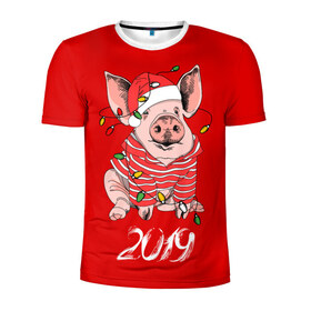 Мужская футболка 3D спортивная с принтом Полосатый поросенок в Екатеринбурге, 100% полиэстер с улучшенными характеристиками | приталенный силуэт, круглая горловина, широкие плечи, сужается к линии бедра | 2019 | боров | гирлянда | год | голова | дед мороз | домашнее | елочная | животное | клаус | костюм | красная | мода | новый год | подарок | поздравление | полосатый | поросенок | праздник | профиль