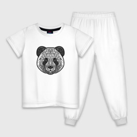 Детская пижама хлопок с принтом Узорная панда в Екатеринбурге, 100% хлопок |  брюки и футболка прямого кроя, без карманов, на брюках мягкая резинка на поясе и по низу штанин
 | голова | животное | завитки. кружево | зверь | панда | узорная панда | узоры