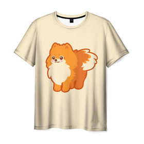 Мужская футболка 3D с принтом Шпиц в Екатеринбурге, 100% полиэфир | прямой крой, круглый вырез горловины, длина до линии бедер | dog | dogs | пес | псы | пушистик | собака | собакен | собаки | собачка | собачки | шпиц | щенки | щенок | щеночек | щеночки