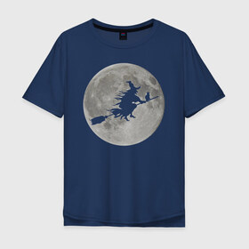 Мужская футболка хлопок Oversize с принтом На фоне луны в Екатеринбурге, 100% хлопок | свободный крой, круглый ворот, “спинка” длиннее передней части | ведьма. метла. кот | луна | ночь | праздник | ужас | хэллоуин