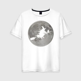 Женская футболка хлопок Oversize с принтом На фоне луны в Екатеринбурге, 100% хлопок | свободный крой, круглый ворот, спущенный рукав, длина до линии бедер
 | ведьма. метла. кот | луна | ночь | праздник | ужас | хэллоуин