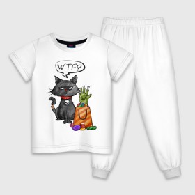 Детская пижама хлопок с принтом Кот хэллоуин в Екатеринбурге, 100% хлопок |  брюки и футболка прямого кроя, без карманов, на брюках мягкая резинка на поясе и по низу штанин
 | Тематика изображения на принте: зомби | кот | подарки | подарок | рука | хэллоуин