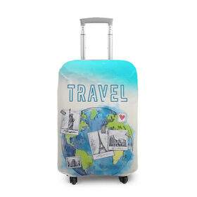 Чехол для чемодана 3D с принтом Путешествуй! в Екатеринбурге, 86% полиэфир, 14% спандекс | двустороннее нанесение принта, прорези для ручек и колес | travel | башня | глобус | город | море | париж | пляж | путешествия | страна