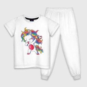 Детская пижама хлопок с принтом Dabbing Unicorn в Екатеринбурге, 100% хлопок |  брюки и футболка прямого кроя, без карманов, на брюках мягкая резинка на поясе и по низу штанин
 | dab | dab единорог | dabbing unicorn | unicorn | единорог радуга | краски | прикольные картинки | радуга | радужные краски | радужный единорог