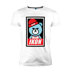 Мужская футболка премиум с принтом IKON bear в Екатеринбурге, 92% хлопок, 8% лайкра | приталенный силуэт, круглый вырез ворота, длина до линии бедра, короткий рукав | Тематика изображения на принте: ikon | k pop | return | айкон