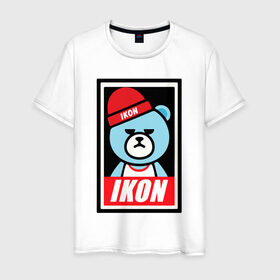 Мужская футболка хлопок с принтом IKON bear в Екатеринбурге, 100% хлопок | прямой крой, круглый вырез горловины, длина до линии бедер, слегка спущенное плечо. | Тематика изображения на принте: ikon | k pop | return | айкон