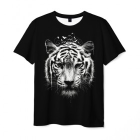 Мужская футболка 3D с принтом Dark Tiger в Екатеринбурге, 100% полиэфир | прямой крой, круглый вырез горловины, длина до линии бедер | africa | creepy | dark | desert | predator | scary | tiger | tigers | африка | жуткий | мрачный | пустыня | страшный | тигр | тигренок | тигрица | тигрицы | тигры | тигрята | хищник