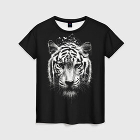 Женская футболка 3D с принтом Dark Tiger в Екатеринбурге, 100% полиэфир ( синтетическое хлопкоподобное полотно) | прямой крой, круглый вырез горловины, длина до линии бедер | africa | creepy | dark | desert | predator | scary | tiger | tigers | африка | жуткий | мрачный | пустыня | страшный | тигр | тигренок | тигрица | тигрицы | тигры | тигрята | хищник