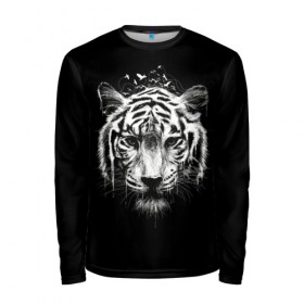 Мужской лонгслив 3D с принтом Dark Tiger в Екатеринбурге, 100% полиэстер | длинные рукава, круглый вырез горловины, полуприлегающий силуэт | africa | creepy | dark | desert | predator | scary | tiger | tigers | африка | жуткий | мрачный | пустыня | страшный | тигр | тигренок | тигрица | тигрицы | тигры | тигрята | хищник