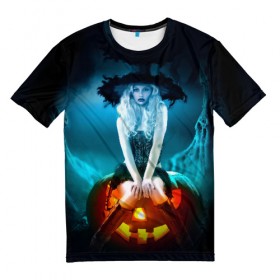 Мужская футболка 3D с принтом Ведьма в Екатеринбурге, 100% полиэфир | прямой крой, круглый вырез горловины, длина до линии бедер | аниме | ведьма | девушка | зомби | ирландия | кладбище | колдун | кости | кошки | летучие | луна | мертвец | мёртвые | монстры | мыши | ночь | оборотни | пауки | паутина | подарок | праздник | свет | свечи