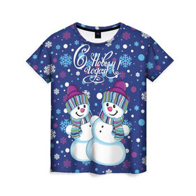 Женская футболка 3D с принтом Снеговики в Екатеринбурге, 100% полиэфир ( синтетическое хлопкоподобное полотно) | прямой крой, круглый вырез горловины, длина до линии бедер | верховный | год | дизайнерск | зима | искусство | картинка | круто | лучший | мода | молодёжная | морковка | новый год | подарок | поздравление | праздник | рисунок | рождество | с новым годом | снег