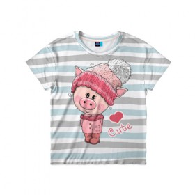Детская футболка 3D с принтом Милая свинка в Екатеринбурге, 100% гипоаллергенный полиэфир | прямой крой, круглый вырез горловины, длина до линии бедер, чуть спущенное плечо, ткань немного тянется | 2019 | боров | взгляд | год | домашнее | животное | костюм | красная | милая | мода | новый год | пальто | подарок | поздравление | поросенок | праздник | рисунок | рождество | румянец | с новым годом
