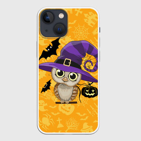 Чехол для iPhone 13 mini с принтом Совушка и хэллоуин в Екатеринбурге,  |  | halloween | летучая мышь | подарок на хэллоуин | прикольная сова | сова | сова и хэллоуин | совушка | тыква | тыква на хэллоуин | хэллоуин