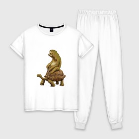 Женская пижама хлопок с принтом Speed is Relative в Екатеринбурге, 100% хлопок | брюки и футболка прямого кроя, без карманов, на брюках мягкая резинка на поясе и по низу штанин | ленивец | лень | медленно | медлительный | тормоз | черепаха