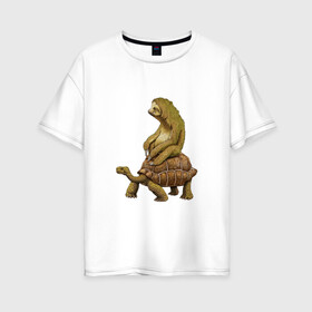 Женская футболка хлопок Oversize с принтом Speed is Relative в Екатеринбурге, 100% хлопок | свободный крой, круглый ворот, спущенный рукав, длина до линии бедер
 | ленивец | лень | медленно | медлительный | тормоз | черепаха
