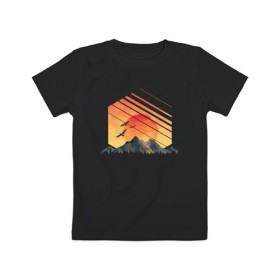Детская футболка хлопок с принтом Закат солнца над горами в Екатеринбурге, 100% хлопок | круглый вырез горловины, полуприлегающий силуэт, длина до линии бедер | Тематика изображения на принте: 