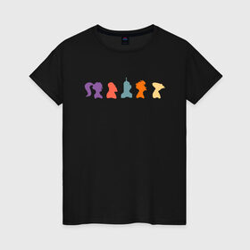 Женская футболка хлопок с принтом Futurama characters в Екатеринбурге, 100% хлопок | прямой крой, круглый вырез горловины, длина до линии бедер, слегка спущенное плечо | bender | fry | futurama | planet express | бендер | гипножаба | зойдберг | лила | фрай | футурама