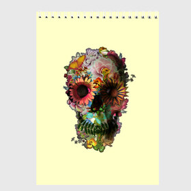 Скетчбук с принтом Цветочный Череп в Екатеринбурге, 100% бумага
 | 48 листов, плотность листов — 100 г/м2, плотность картонной обложки — 250 г/м2. Листы скреплены сверху удобной пружинной спиралью | bone | bones | flower | flowers | skeleton | skeletons | skull | skulls | кости | кость | скелет | скелеты | цветок | цветочки | цветочный | цветы | череп | черепа | черепок