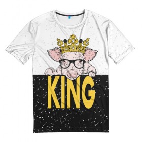 Мужская футболка 3D с принтом King в Екатеринбурге, 100% полиэфир | прямой крой, круглый вырез горловины, длина до линии бедер | 2019 | боров | ве | взгляд | власть | год | домашнее | животное | золотая | король | корона | круто | лучший | мода | молодёжная | монарх | новый год | подарок | поздравление | поросенок | праздник | рисунок