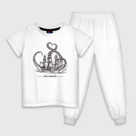 Детская пижама хлопок с принтом Кракен в Екатеринбурге, 100% хлопок |  брюки и футболка прямого кроя, без карманов, на брюках мягкая резинка на поясе и по низу штанин
 | Тематика изображения на принте: корабль | кракен | монстр | море | осьминог