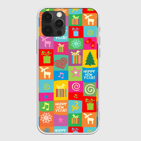 Чехол для iPhone 12 Pro Max с принтом Новогодний коллаж в Екатеринбурге, Силикон |  | белый | боров | варежки | год | голова | горошек | дед | дерево | домашняя | елка | животное | зима | кабан | клаус | красная | мороз | новый го | ноты | олень | поросенок | пятачок | с новым годом | санта