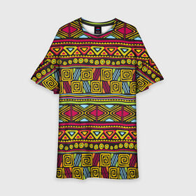 Детское платье 3D с принтом Этнический орнамент в Екатеринбурге, 100% полиэстер | прямой силуэт, чуть расширенный к низу. Круглая горловина, на рукавах — воланы | африка | геометрия | индия | орнамент | узор | этно