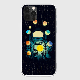 Чехол для iPhone 12 Pro с принтом Космический жонглер в Екатеринбурге, силикон | область печати: задняя сторона чехла, без боковых панелей | астронавт | венера | вселенная | галактика | звезда | земля | космонавт | космос | марс | меркурий | планеты | сатурн | свет | скафандр | солнце | стекло | тени | уран | юпитер