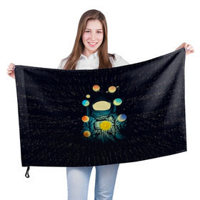 Флаг 3D с принтом Космический жонглер в Екатеринбурге, 100% полиэстер | плотность ткани — 95 г/м2, размер — 67 х 109 см. Принт наносится с одной стороны | астронавт | венера | вселенная | галактика | звезда | земля | космонавт | космос | марс | меркурий | планеты | сатурн | свет | скафандр | солнце | стекло | тени | уран | юпитер