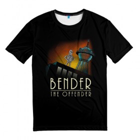 Мужская футболка 3D с принтом Bender The Offender в Екатеринбурге, 100% полиэфир | прямой крой, круглый вырез горловины, длина до линии бедер | all | bender | doctor | futurama | humans | kill | mult | robot | simpsons | space | trust | zoidberg | бендер | зойдберг | космос | мульт | мультик | мультфильм | робот | симпсоны | футурама