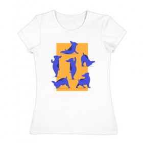 Женская футболка хлопок с принтом Бульдог Йога в Екатеринбурге, 100% хлопок | прямой крой, круглый вырез горловины, длина до линии бедер, слегка спущенное плечо | bulldog | yoga | бульдог | зарядка | йога | разминка | растяжка | собака | собаки