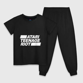 Детская пижама хлопок с принтом Atari Teenage Riot (White) в Екатеринбурге, 100% хлопок |  брюки и футболка прямого кроя, без карманов, на брюках мягкая резинка на поясе и по низу штанин
 | Тематика изображения на принте: atari | atr | digital | hardcore | music | punk | rave | riot | rock | teenage | музыка | панк | рок