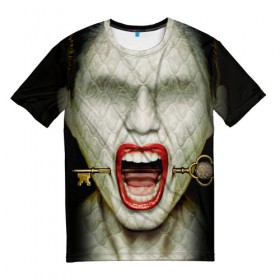 Мужская футболка 3D с принтом American Horror Story в Екатеринбурге, 100% полиэфир | прямой крой, круглый вырез горловины, длина до линии бедер | ahs | american horror story | hotel | американская история ужасов | губы | ключ | лицо