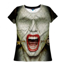 Женская футболка 3D с принтом American Horror Story в Екатеринбурге, 100% полиэфир ( синтетическое хлопкоподобное полотно) | прямой крой, круглый вырез горловины, длина до линии бедер | ahs | american horror story | hotel | американская история ужасов | губы | ключ | лицо