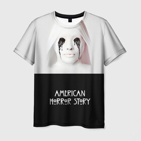 Мужская футболка 3D с принтом American Horror Story в Екатеринбурге, 100% полиэфир | прямой крой, круглый вырез горловины, длина до линии бедер | Тематика изображения на принте: ahs | american horror story | американская история ужасов | демон | краска | лицо | макияж | монашка | черные глаза
