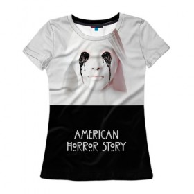 Женская футболка 3D с принтом American Horror Story в Екатеринбурге, 100% полиэфир ( синтетическое хлопкоподобное полотно) | прямой крой, круглый вырез горловины, длина до линии бедер | ahs | american horror story | американская история ужасов | демон | краска | лицо | макияж | монашка | черные глаза